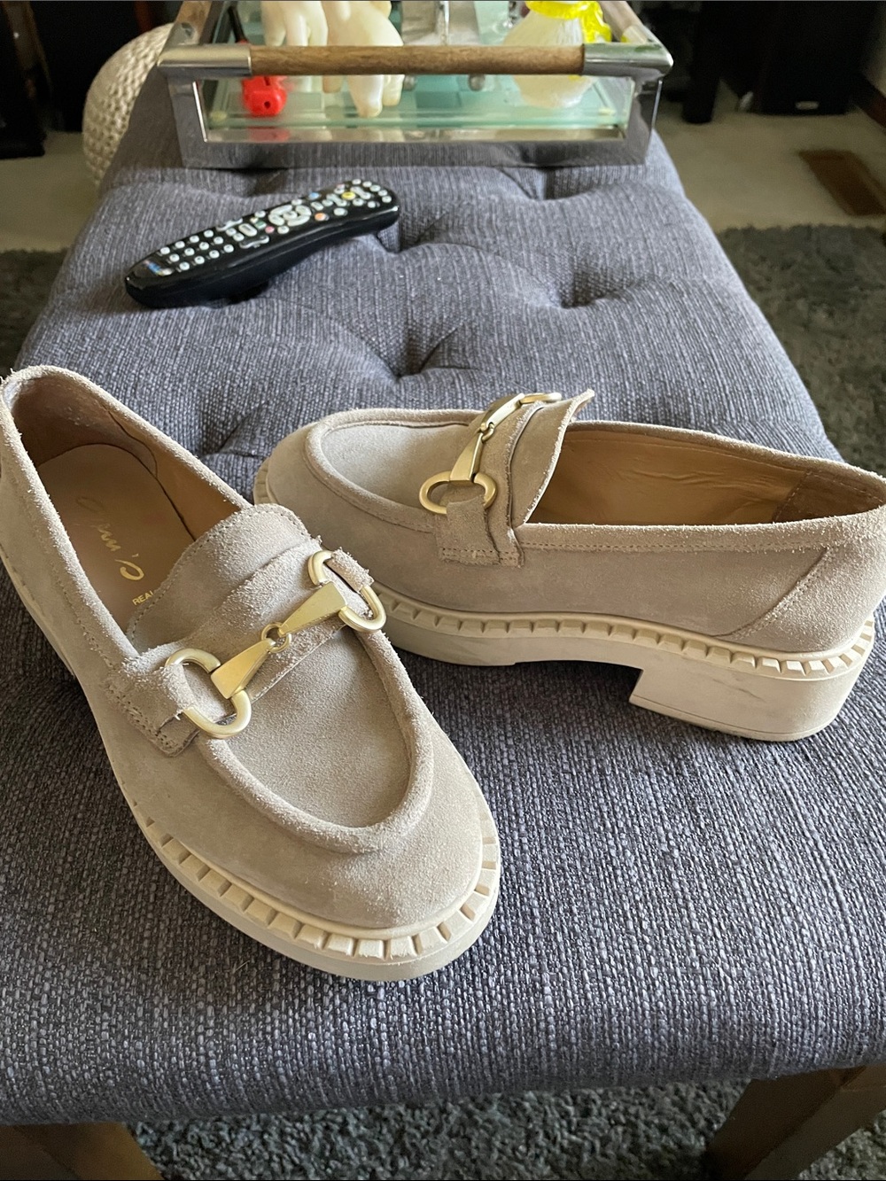 Leather lug sole loafers with gold horsebit accent